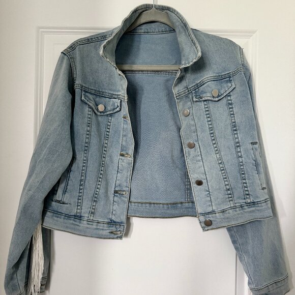 Grateful Dead Fringe Denim Jacket - Dancing Skeletons - Size L (fits like a M) - Picture 2 of 2